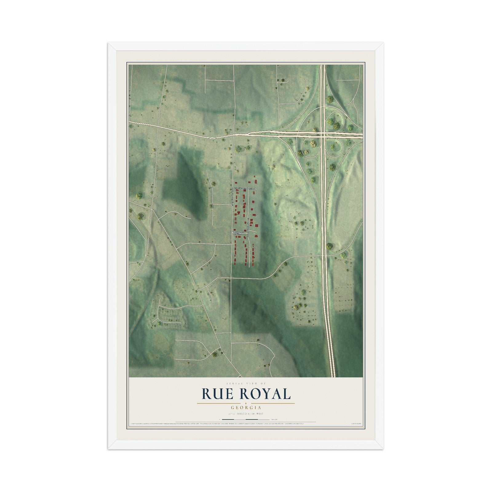 Rue Royal, Georgia map print, 12" x 18" W/ White Ayous Wood Frame mockup
