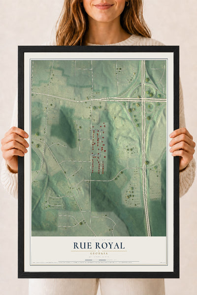 Rue Royal, Georgia map print, 18" x 24" W/ Black Ayous Wood Frame mockup