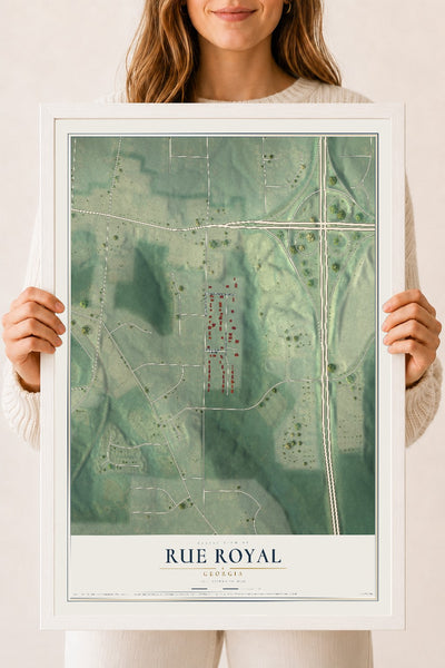 Rue Royal, Georgia map print, 18" x 24" W/ White Ayous Wood Frame mockup