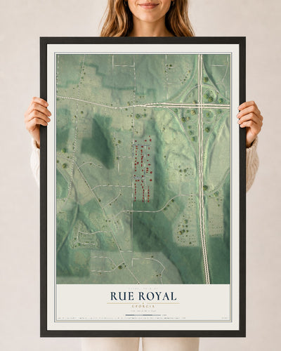 Rue Royal, Georgia map print, 24" x 36" W/ Black Ayous Wood Frame mockup