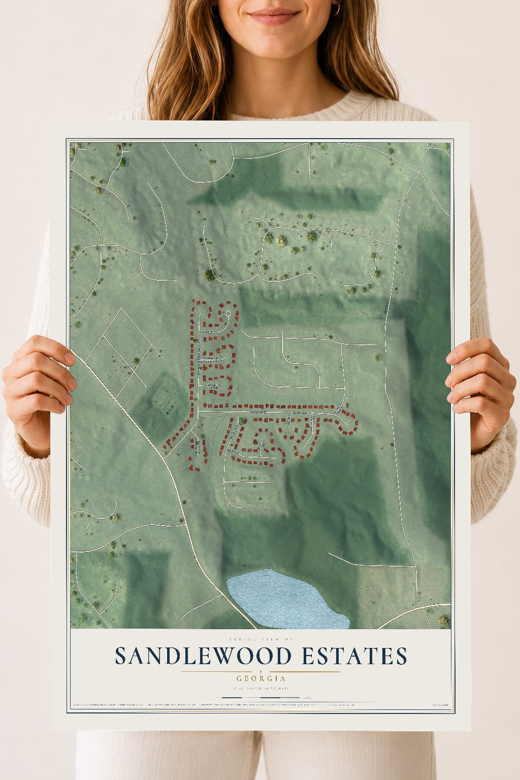 Sandlewood Estates, Georgia map print, 18" x 24" Archival Matte Print mockup