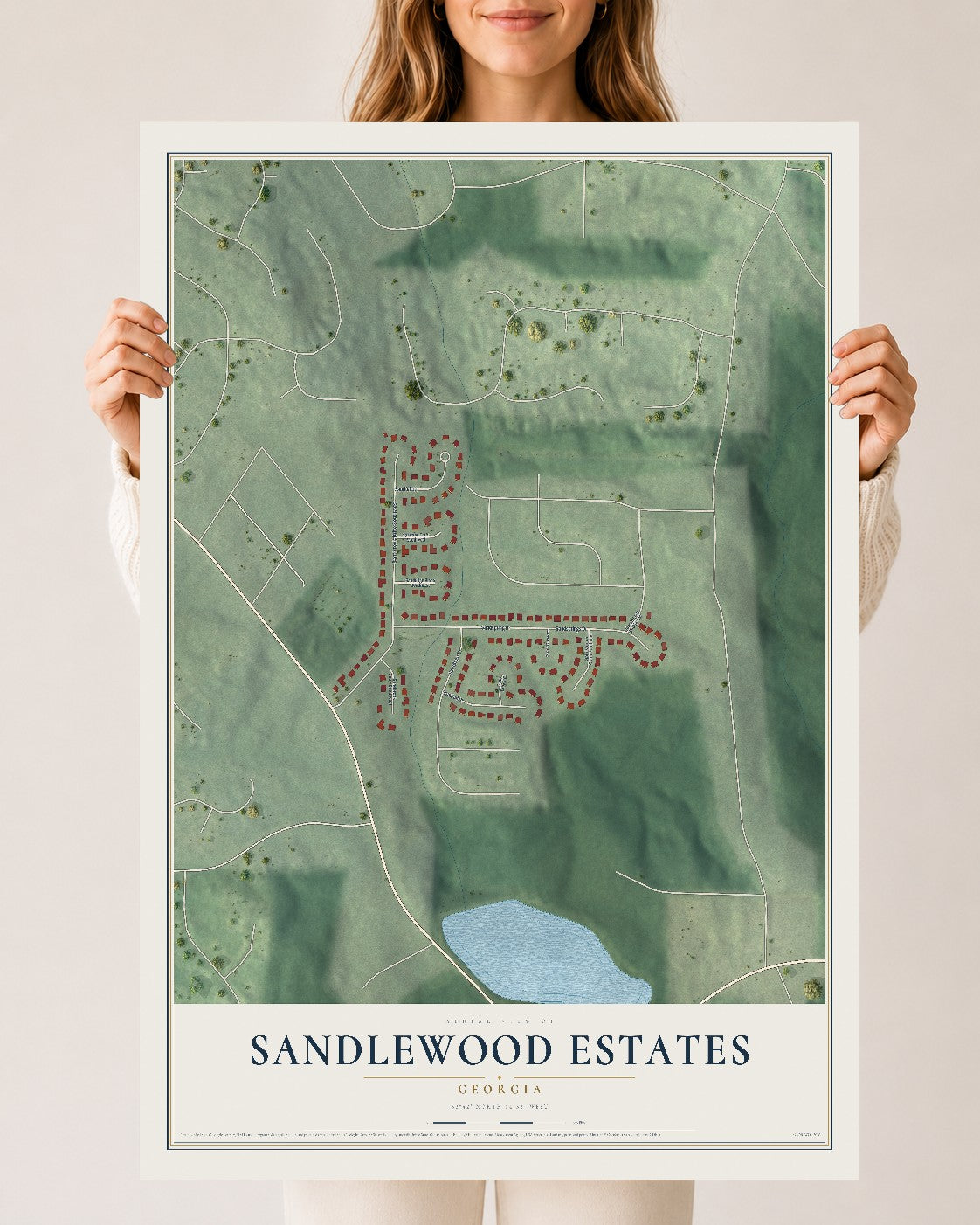 Sandlewood Estates, Georgia map print, 24" x 36" Archival Matte Print mockup