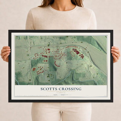 Scotts Crossing, Georgia map print, 12" x 18" W/ Black Ayous Wood Frame mockup