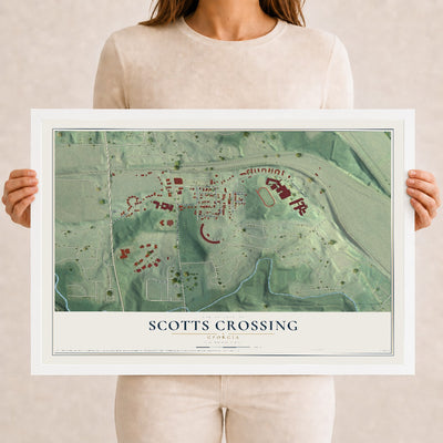 Scotts Crossing, Georgia map print, 12" x 18" W/ White Ayous Wood Frame mockup