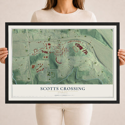 Scotts Crossing, Georgia map print, 18" x 24" W/ Black Ayous Wood Frame mockup