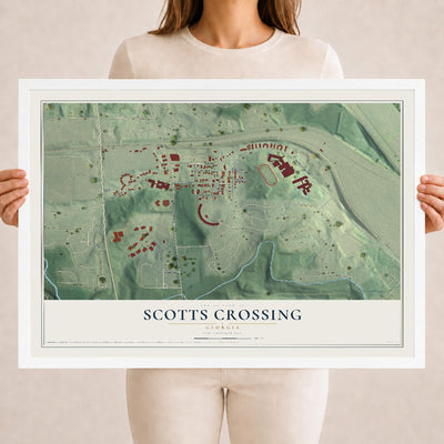 Scotts Crossing, Georgia map print, 18" x 24" W/ White Ayous Wood Frame mockup
