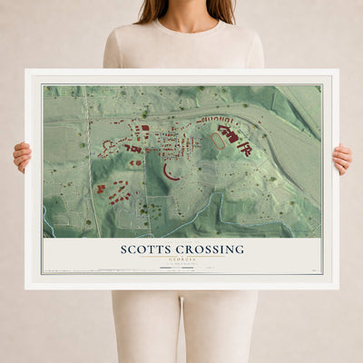 Scotts Crossing, Georgia map print, 24" x 36" W/ White Ayous Wood Frame mockup