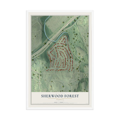 Sherwood Forest, Georgia map print, 12" x 18" W/ White Ayous Wood Frame mockup