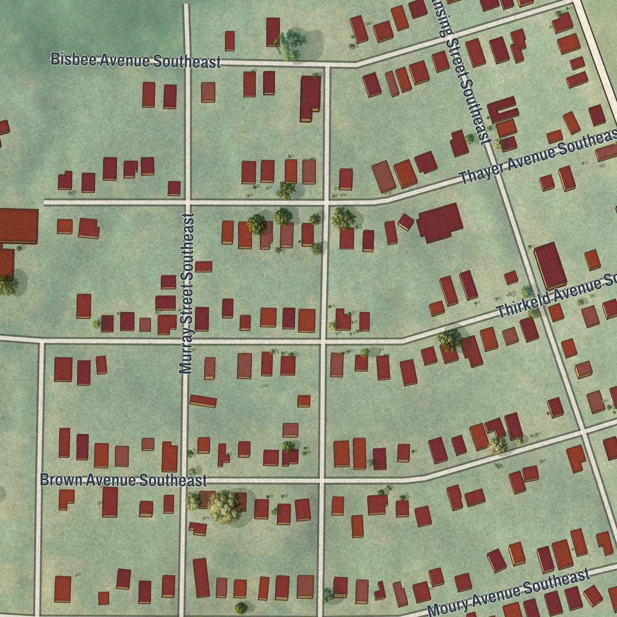 Close-up 1 of the South Atlanta, Georgia map artwork
