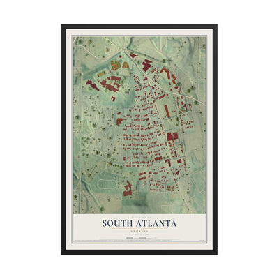 South Atlanta, Georgia map print, 12" x 18" W/ Black Ayous Wood Frame mockup