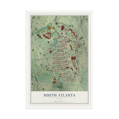 South Atlanta, Georgia map print, 12" x 18" W/ White Ayous Wood Frame mockup