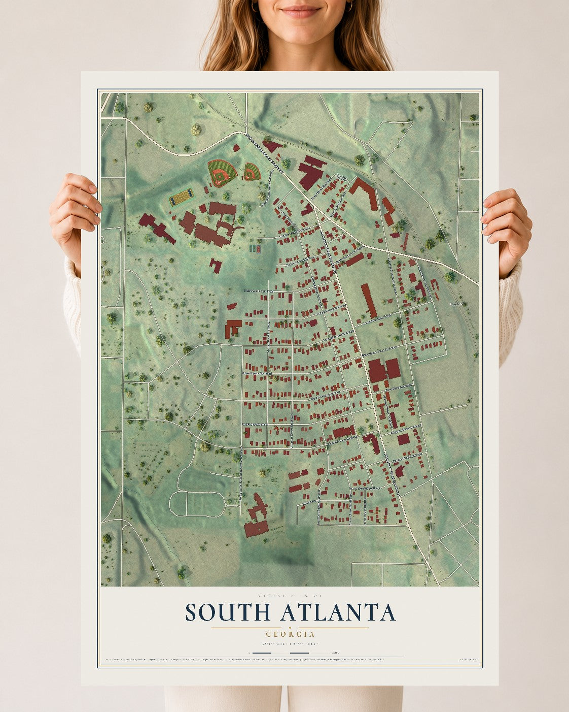 South Atlanta, Georgia map print, 24" x 36" Archival Matte Print mockup