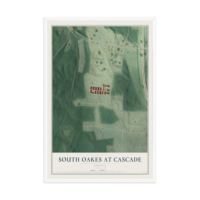 South Oakes at Cascade, Georgia map print, 12" x 18" W/ White Ayous Wood Frame mockup