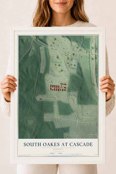 South Oakes at Cascade, Georgia map print, 18" x 24" W/ White Ayous Wood Frame mockup