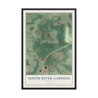 South River Gardens, Georgia map print, 12" x 18" W/ Black Ayous Wood Frame mockup