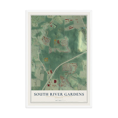 South River Gardens, Georgia map print, 12" x 18" W/ White Ayous Wood Frame mockup
