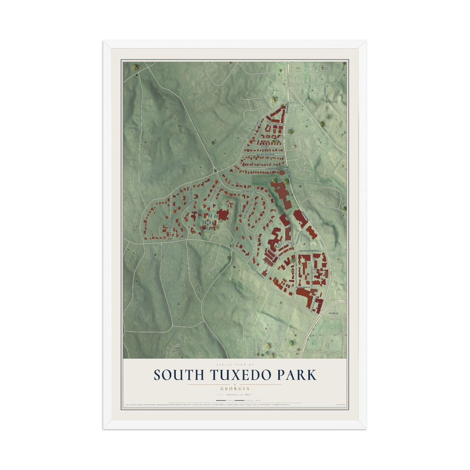 South Tuxedo Park, Georgia map print, 12" x 18" W/ White Ayous Wood Frame mockup