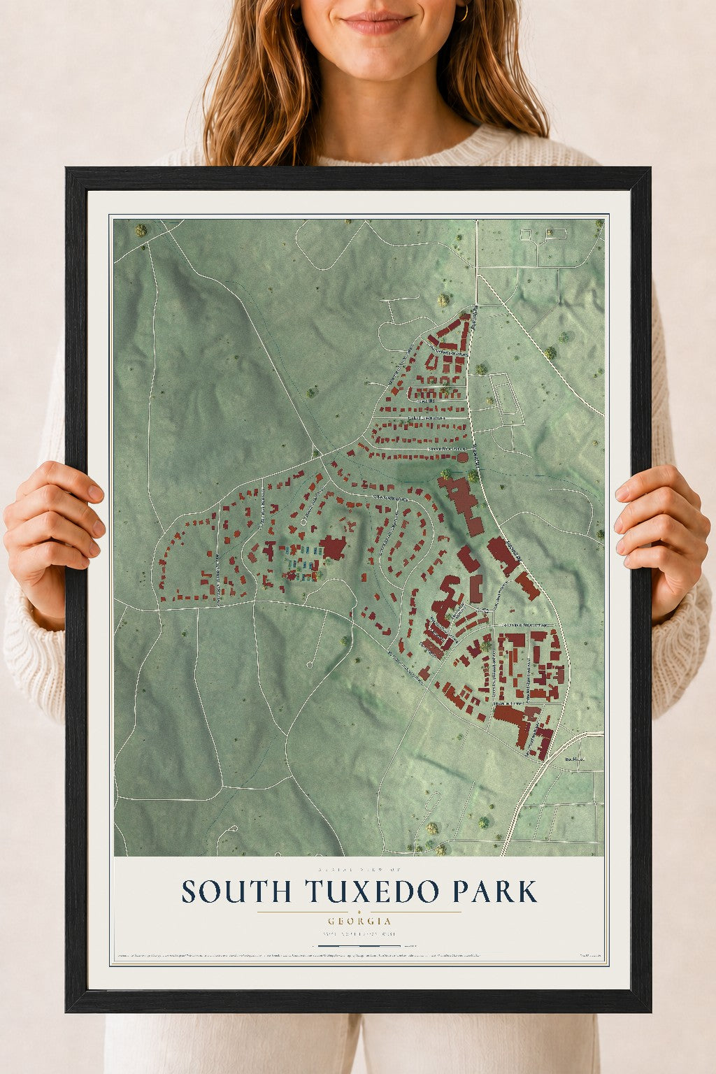 South Tuxedo Park, Georgia map print, 18" x 24" W/ Black Ayous Wood Frame mockup