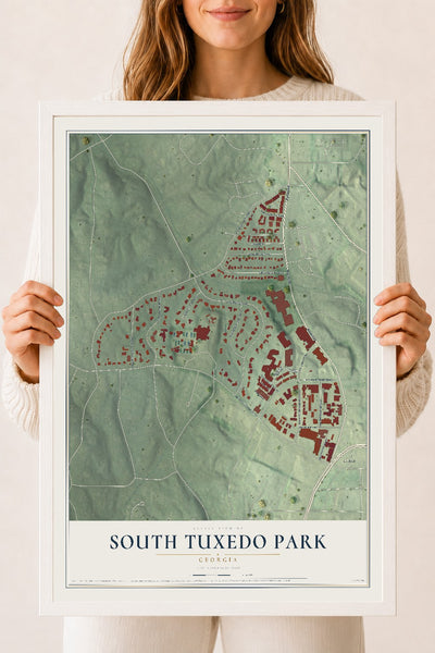 South Tuxedo Park, Georgia map print, 18" x 24" W/ White Ayous Wood Frame mockup