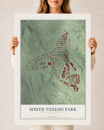 South Tuxedo Park, Georgia map print, 24" x 36" W/ White Ayous Wood Frame mockup
