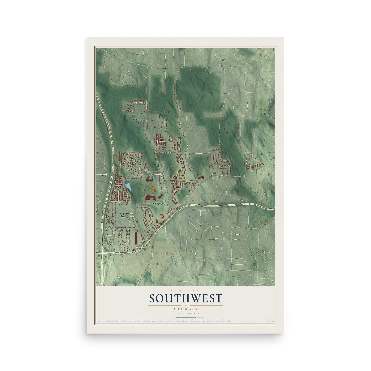 Southwest, Georgia map print, 12" x 18" Archival Matte Print mockup