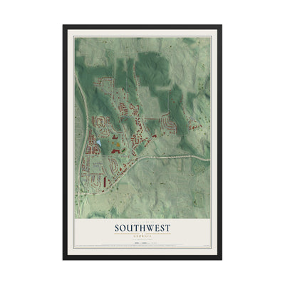 Southwest, Georgia map print, 12" x 18" W/ Black Ayous Wood Frame mockup