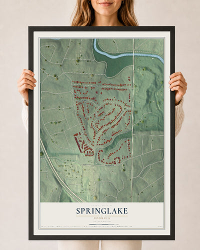 Springlake, Georgia map print, 24" x 36" W/ Black Ayous Wood Frame mockup