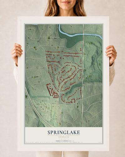 Springlake, Georgia map print, 24" x 36" W/ White Ayous Wood Frame mockup