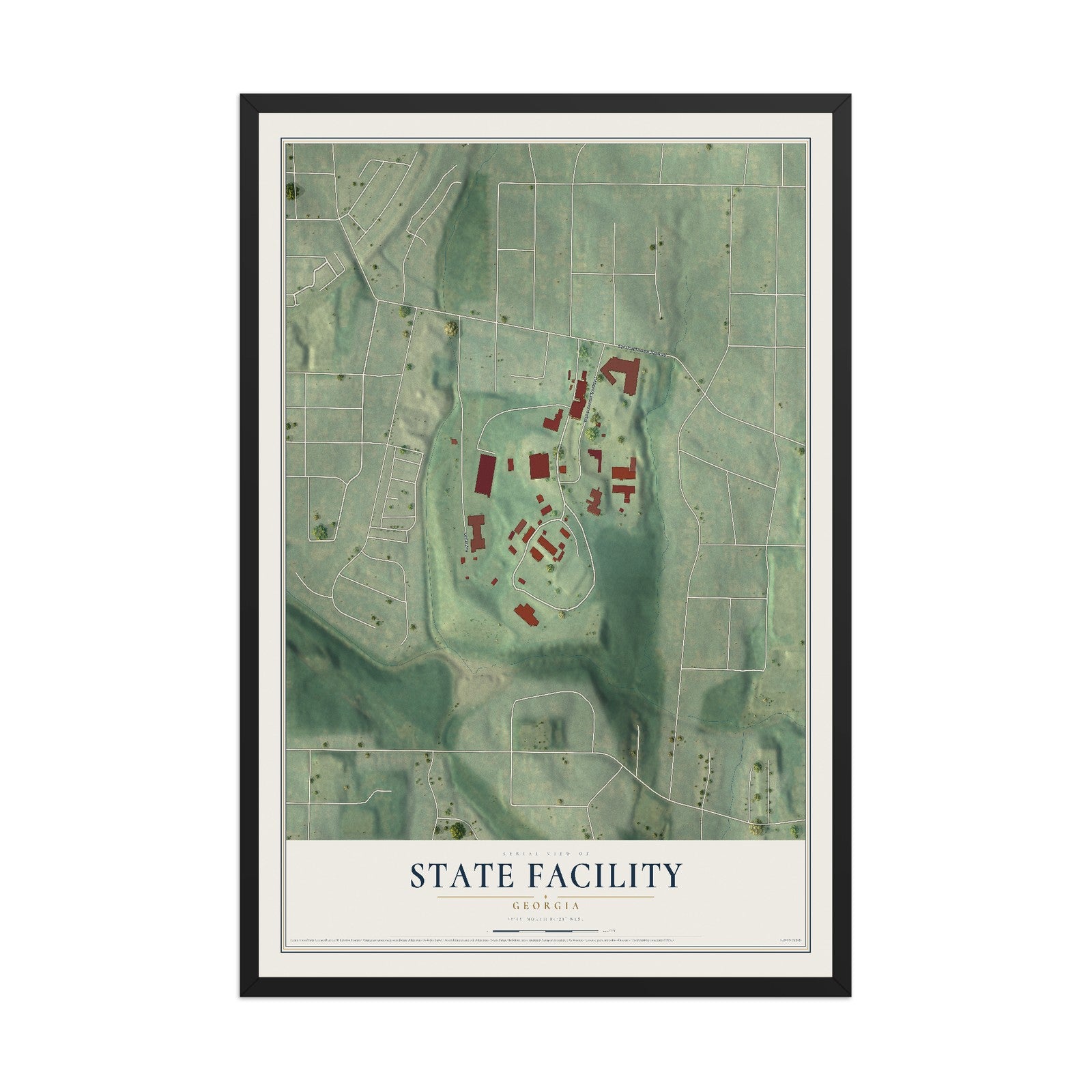 State Facility, Georgia map print, 12" x 18" W/ Black Ayous Wood Frame mockup
