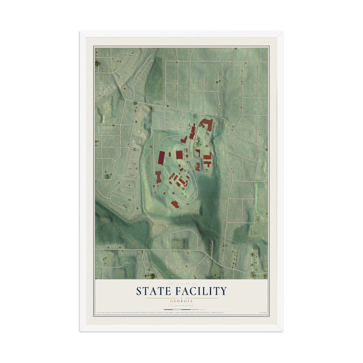 State Facility, Georgia map print, 12" x 18" W/ White Ayous Wood Frame mockup