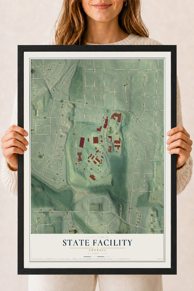 State Facility, Georgia map print, 18" x 24" W/ Black Ayous Wood Frame mockup
