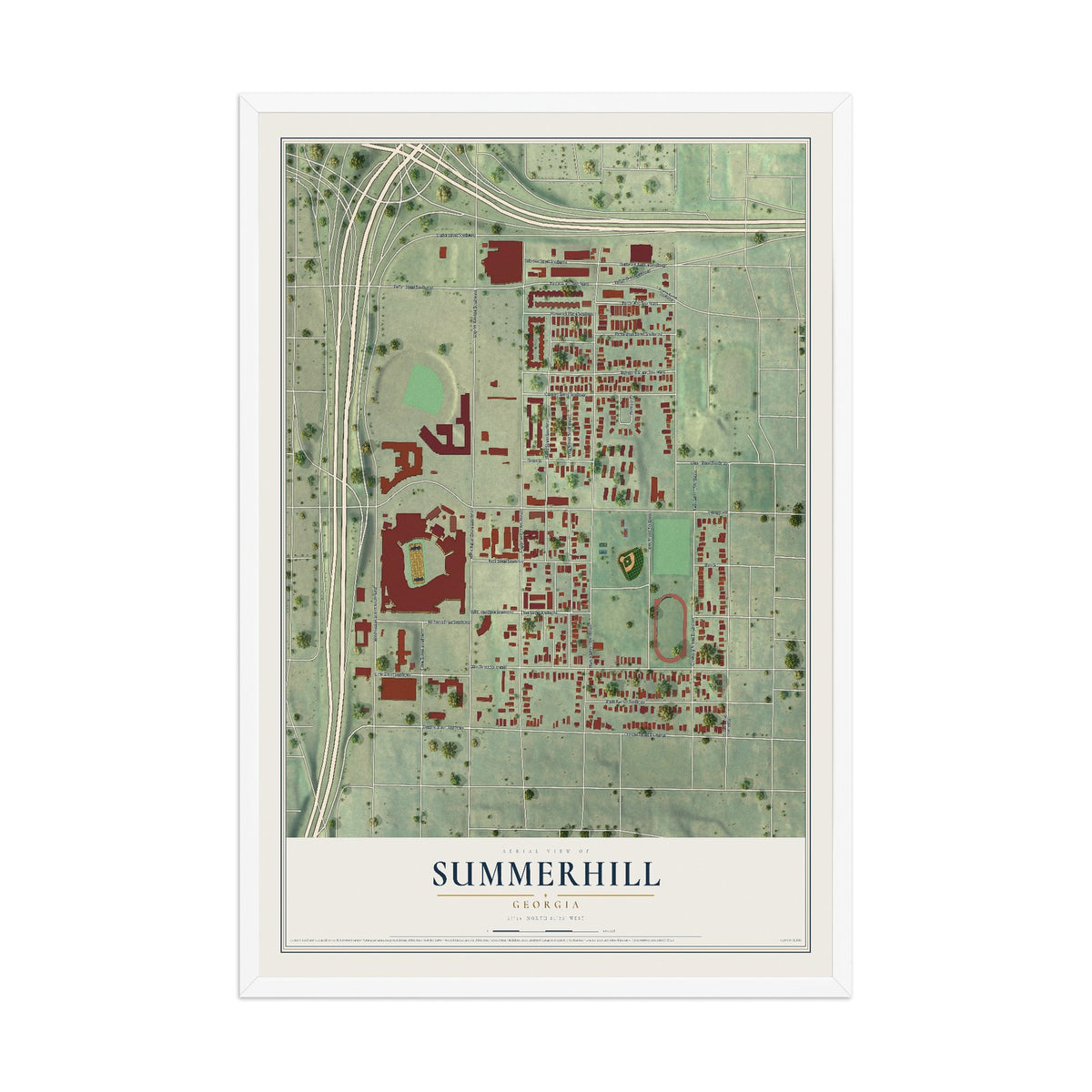 Summerhill, Georgia map print, 12" x 18" W/ White Ayous Wood Frame mockup
