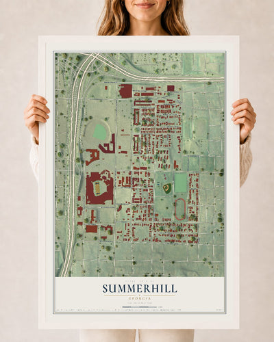 Summerhill, Georgia map print, 24" x 36" W/ White Ayous Wood Frame mockup