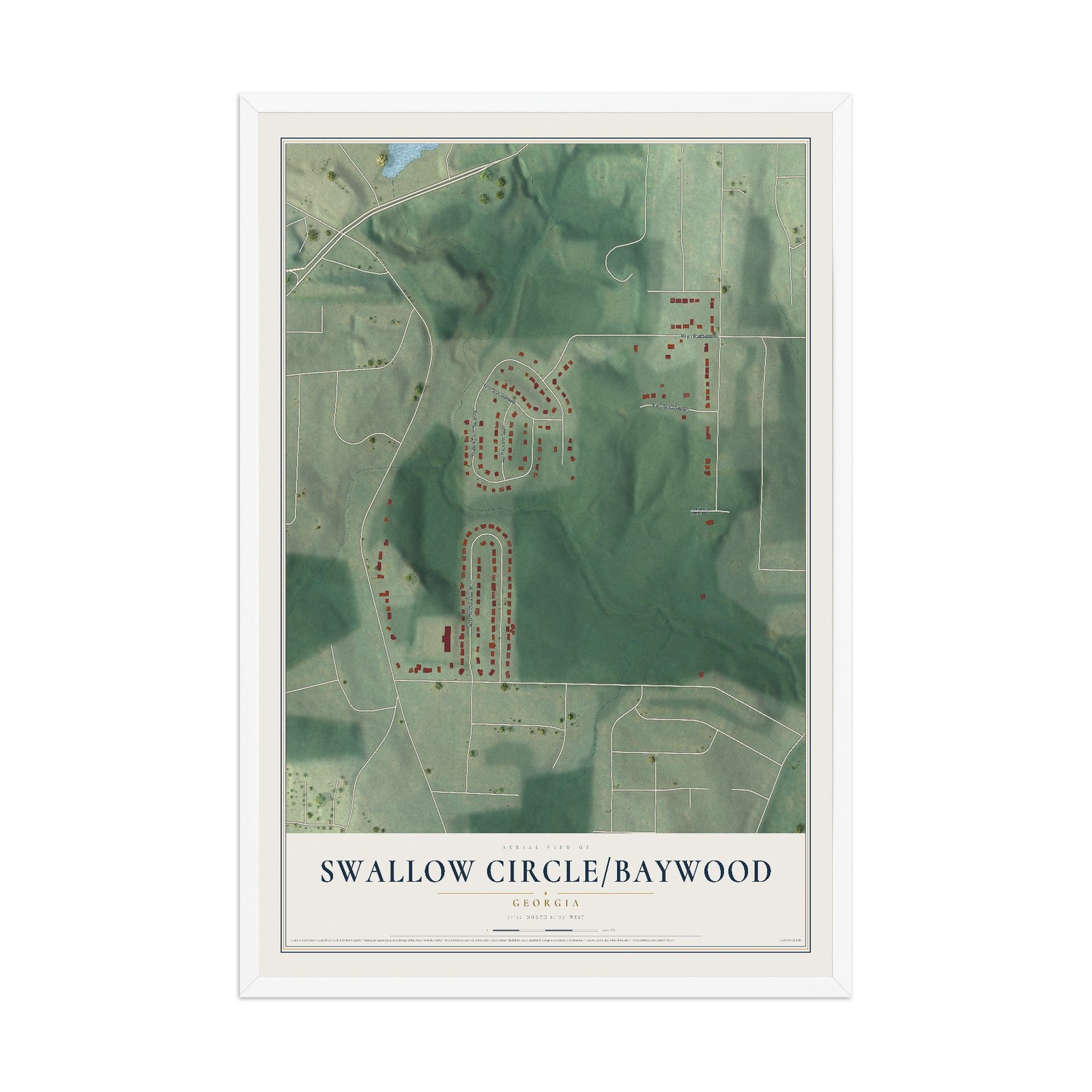 Swallow Circle-Baywood, Georgia map print, 12" x 18" W/ White Ayous Wood Frame mockup