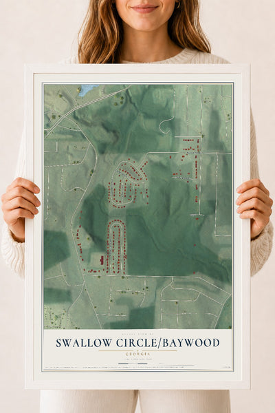 Swallow Circle-Baywood, Georgia map print, 18" x 24" W/ White Ayous Wood Frame mockup