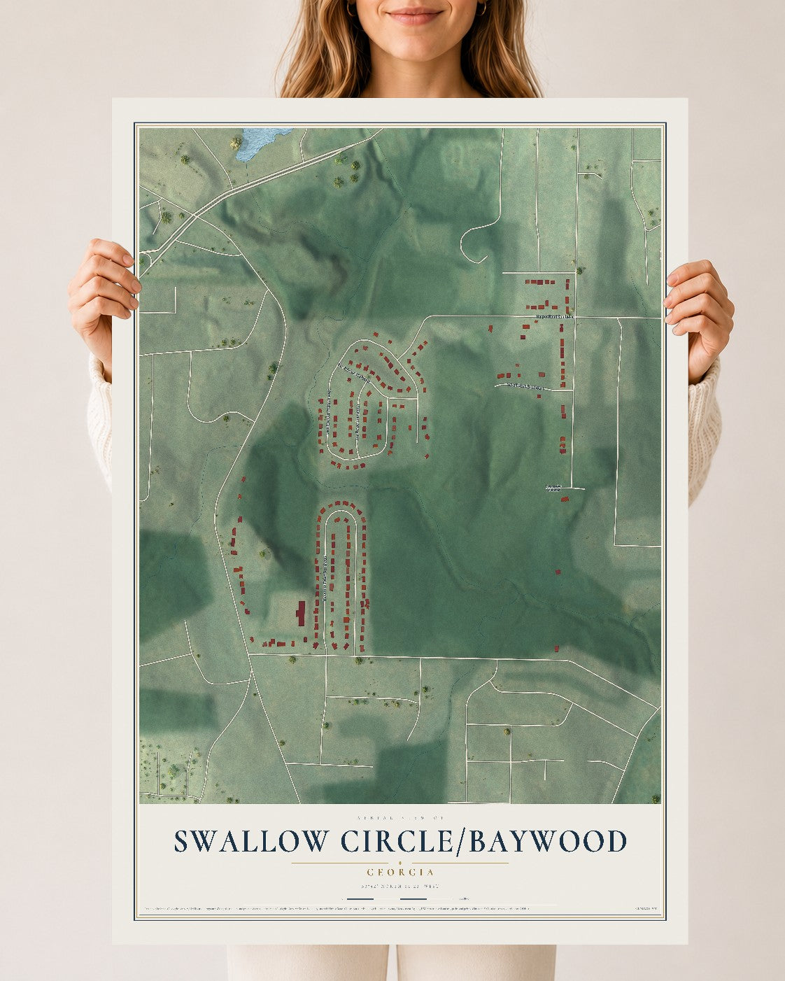 Swallow Circle-Baywood, Georgia map print, 24" x 36" Archival Matte Print mockup