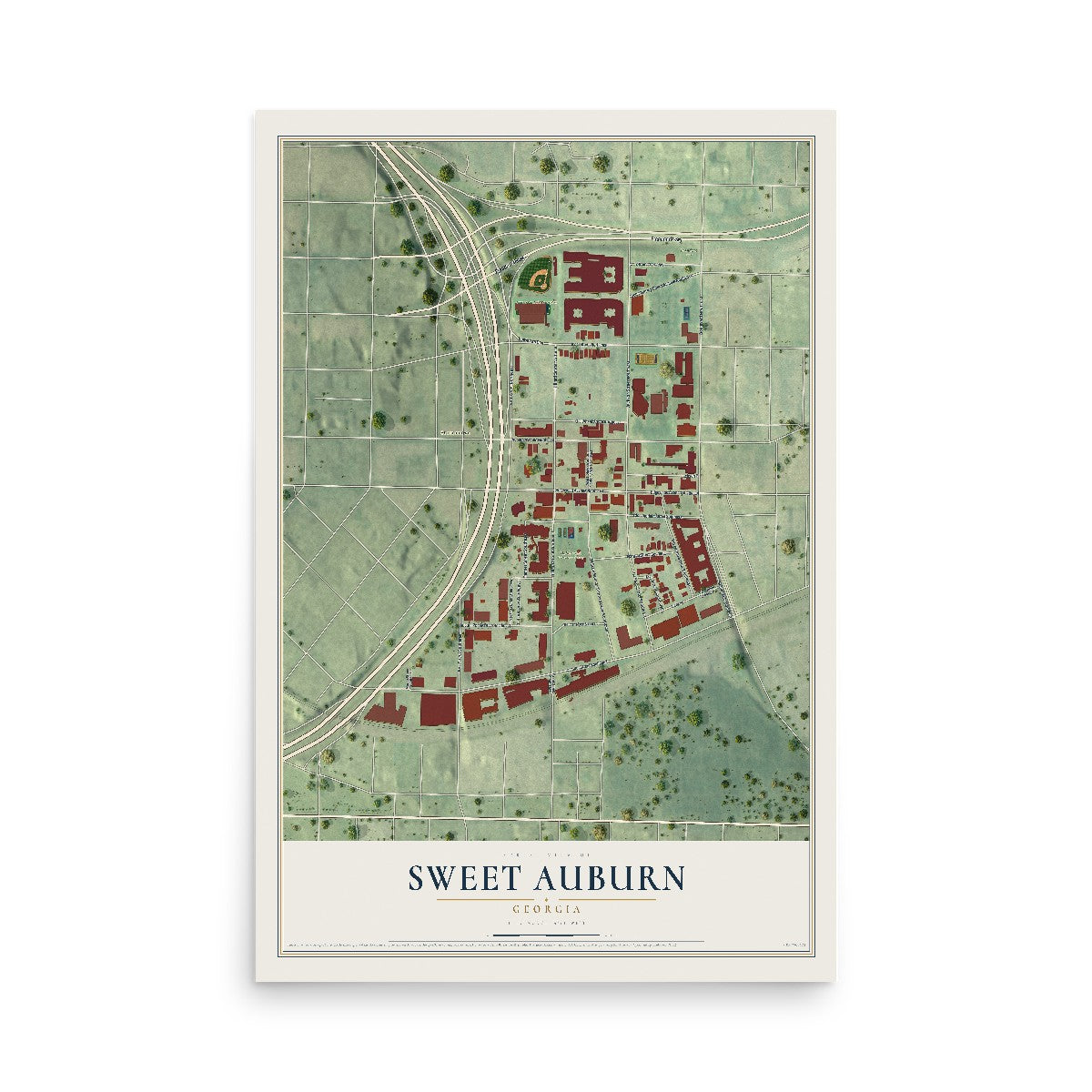 Sweet Auburn, Georgia map print, 12" x 18" Archival Matte Print mockup