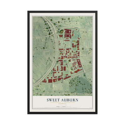 Sweet Auburn, Georgia map print, 12" x 18" W/ Black Ayous Wood Frame mockup