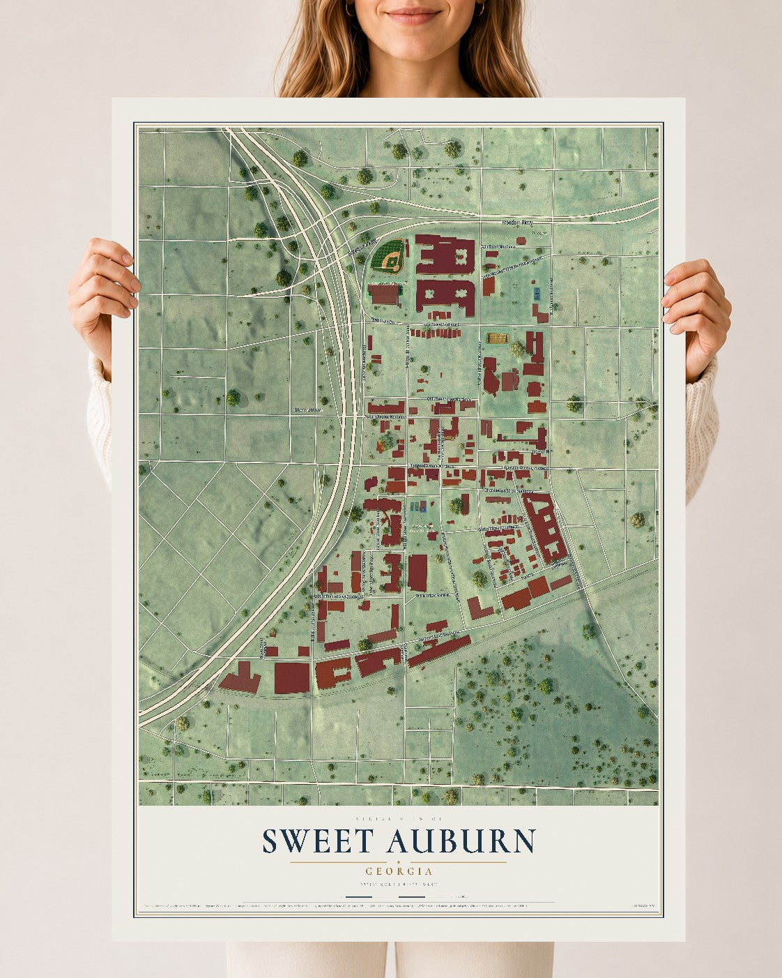 Sweet Auburn, Georgia map print, 24" x 36" Archival Matte Print mockup