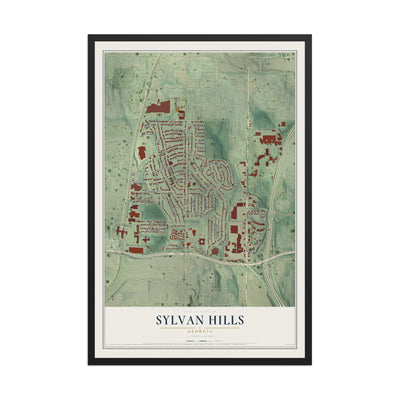 Sylvan Hills, Georgia map print, 12" x 18" W/ Black Ayous Wood Frame mockup