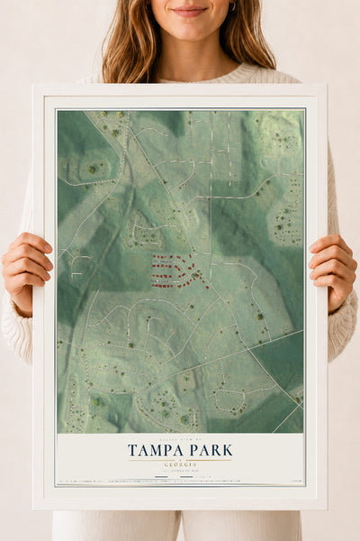 Tampa Park, Georgia map print, 18" x 24" W/ White Ayous Wood Frame mockup