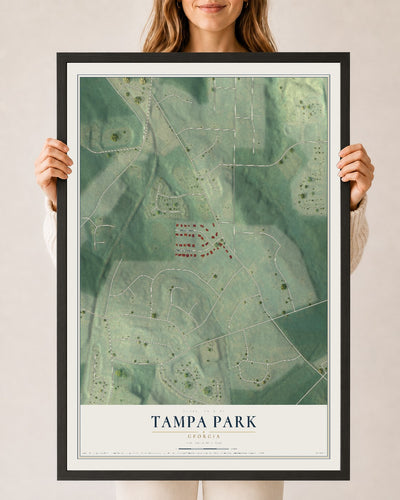 Tampa Park, Georgia map print, 24" x 36" W/ Black Ayous Wood Frame mockup