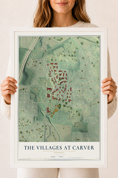 The Villages at Carver, Georgia map print, 18" x 24" W/ White Ayous Wood Frame mockup