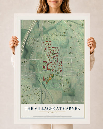 The Villages at Carver, Georgia map print, 24" x 36" W/ White Ayous Wood Frame mockup