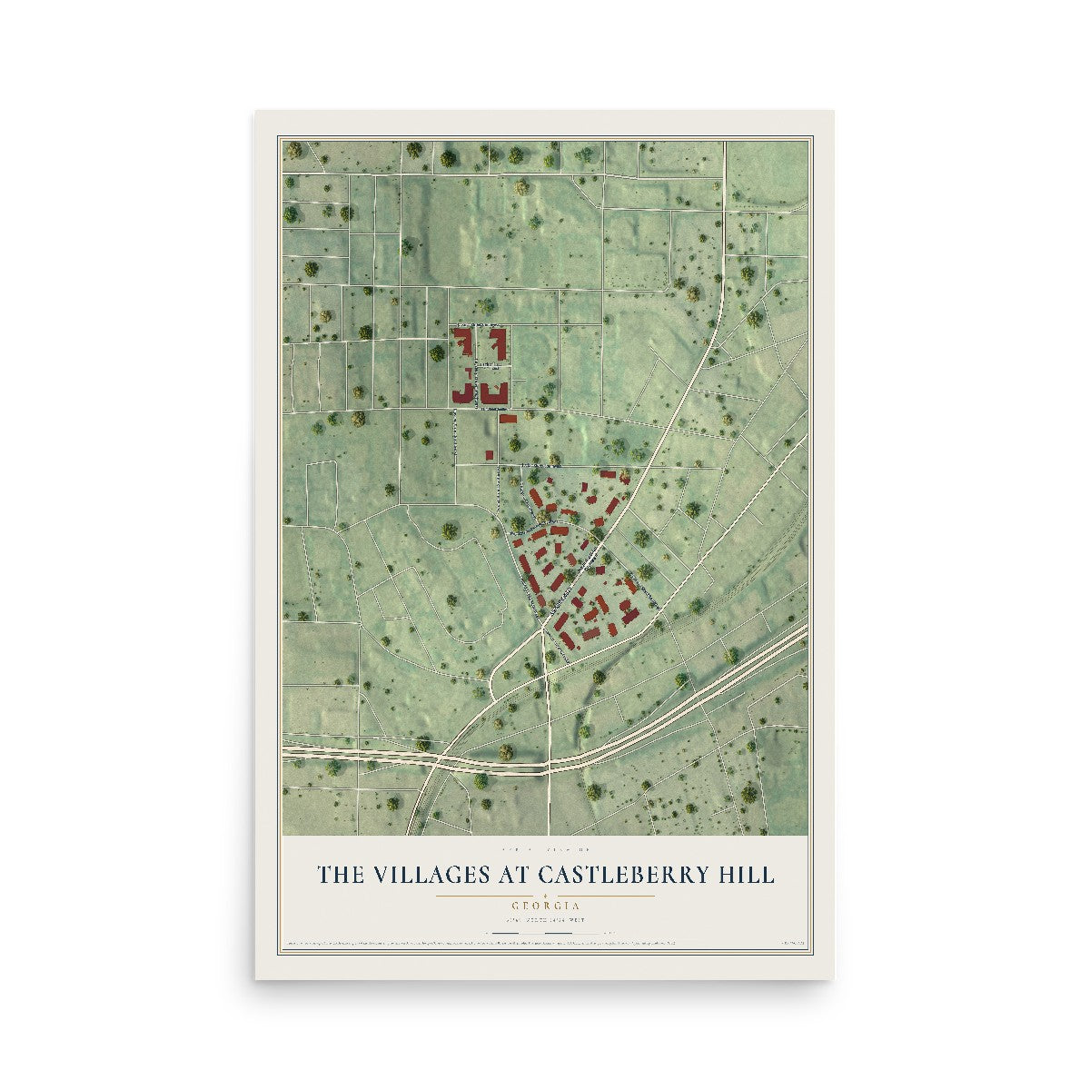 The Villages at Castleberry Hill, Georgia map print, 12" x 18" Archival Matte Print mockup