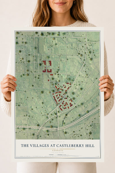 The Villages at Castleberry Hill, Georgia map print, 18" x 24" Archival Matte Print mockup