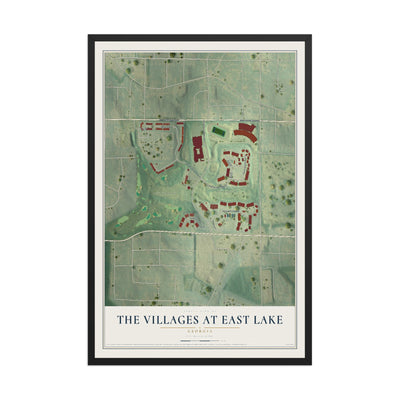 The Villages at East Lake, Georgia map print, 12" x 18" W/ Black Ayous Wood Frame mockup