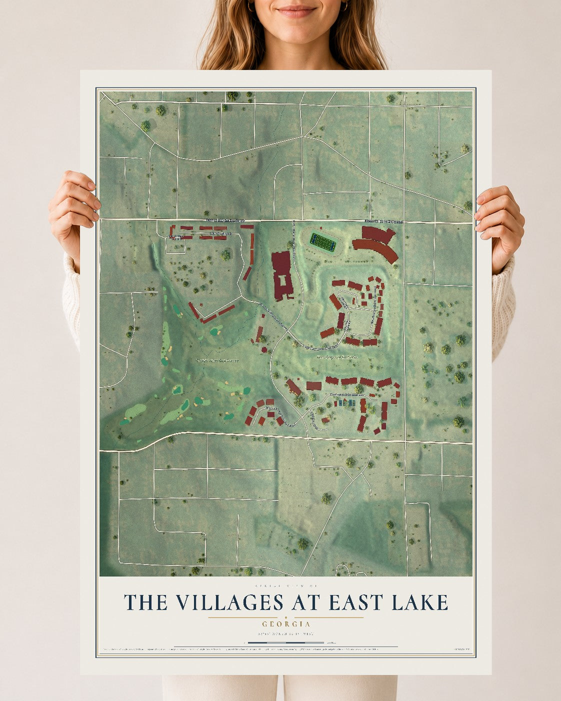 The Villages at East Lake, Georgia map print, 24" x 36" Archival Matte Print mockup