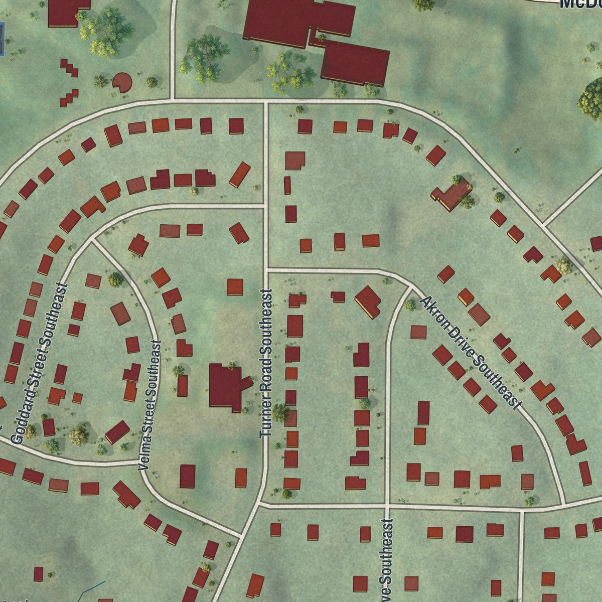 Close-up 1 of the Thomasville Heights, Georgia map artwork