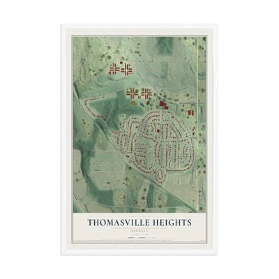 Thomasville Heights, Georgia map print, 12" x 18" W/ White Ayous Wood Frame mockup